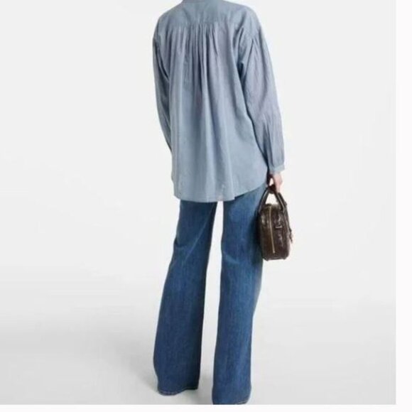 Nili Lotan Neville Blouse XL  Blue Peasant Top Oversized Cotton - Picture 3 of 9